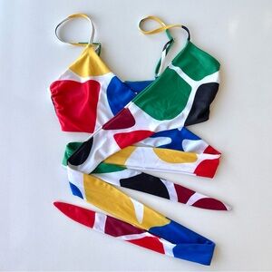 Mara Hoffman Mila Wrap Bikini Top Multicolor Print Size Medium